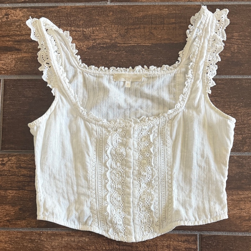 LoveShackFancy Cream Lace-Trim Cropped Camisole